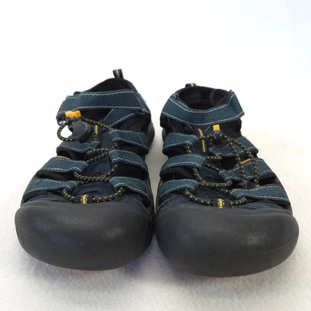 Keen Blue Leather Textile Hiking Sandals Bungee Hook Loop Ankle Straps Size 4